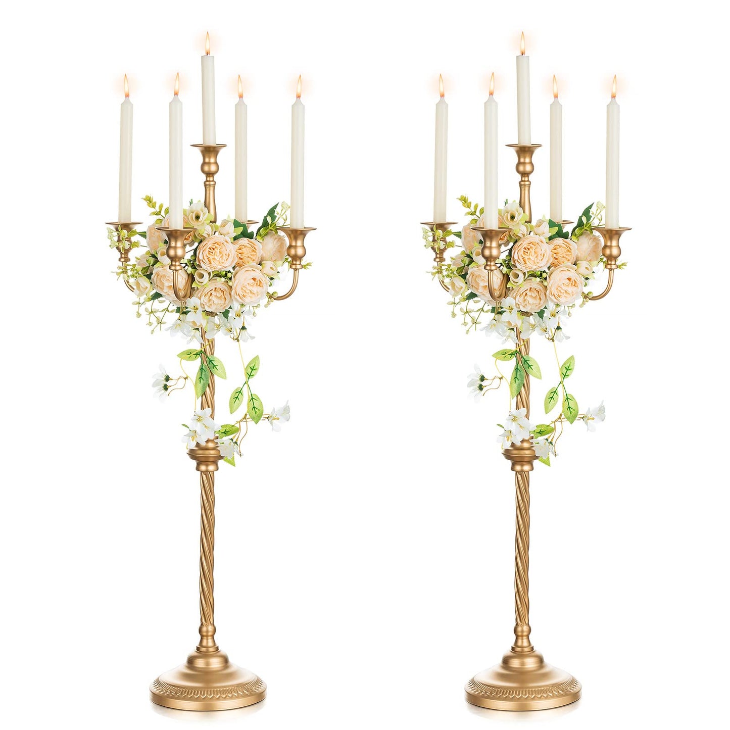 Nuptio Kandelaber Kerzenständer 5 Armig: 88cm Satz von 2 Kerzen Ständer Halter hoch, Gold Metall Kandelaber Kerzenhalter Retro für Home Hochzeit Weihnachten Halloween Geburtstag Jahrestag