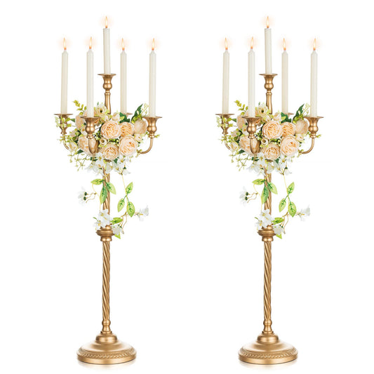 Nuptio Kandelaber Kerzenständer 5 Armig: 88cm Satz von 2 Kerzen Ständer Halter hoch, Gold Metall Kandelaber Kerzenhalter Retro für Home Hochzeit Weihnachten Halloween Geburtstag Jahrestag
