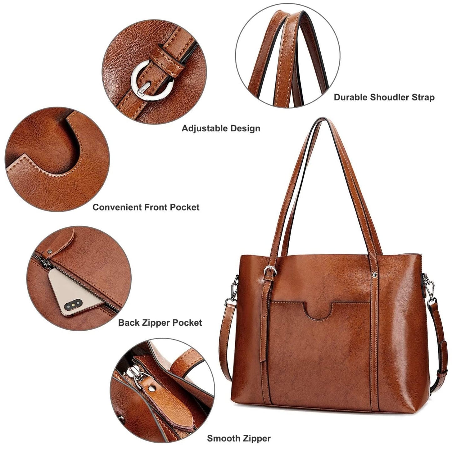 S-ZONE Damen 3-Way Schultertasche Vintage Echtleder Shopper Große Mode Laptop Arbeitstasche Umhängetasche Handtasche Messenger Bag