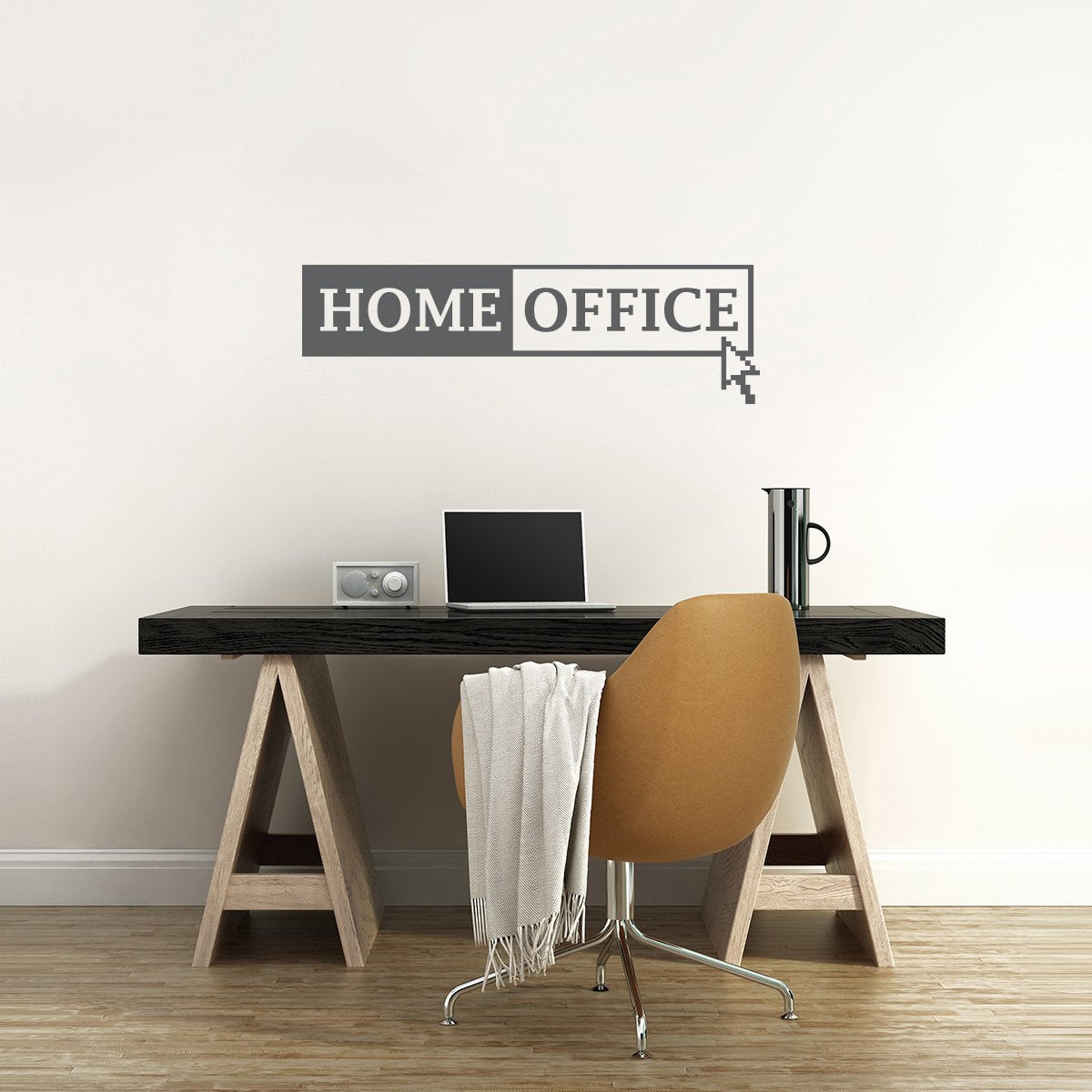 WANDKINGS Wandtattoo - Home Office mit Mauszeiger - 50 x 15 cm - Dunkelgrau - Wähle aus 5 Größen & 35 Farben