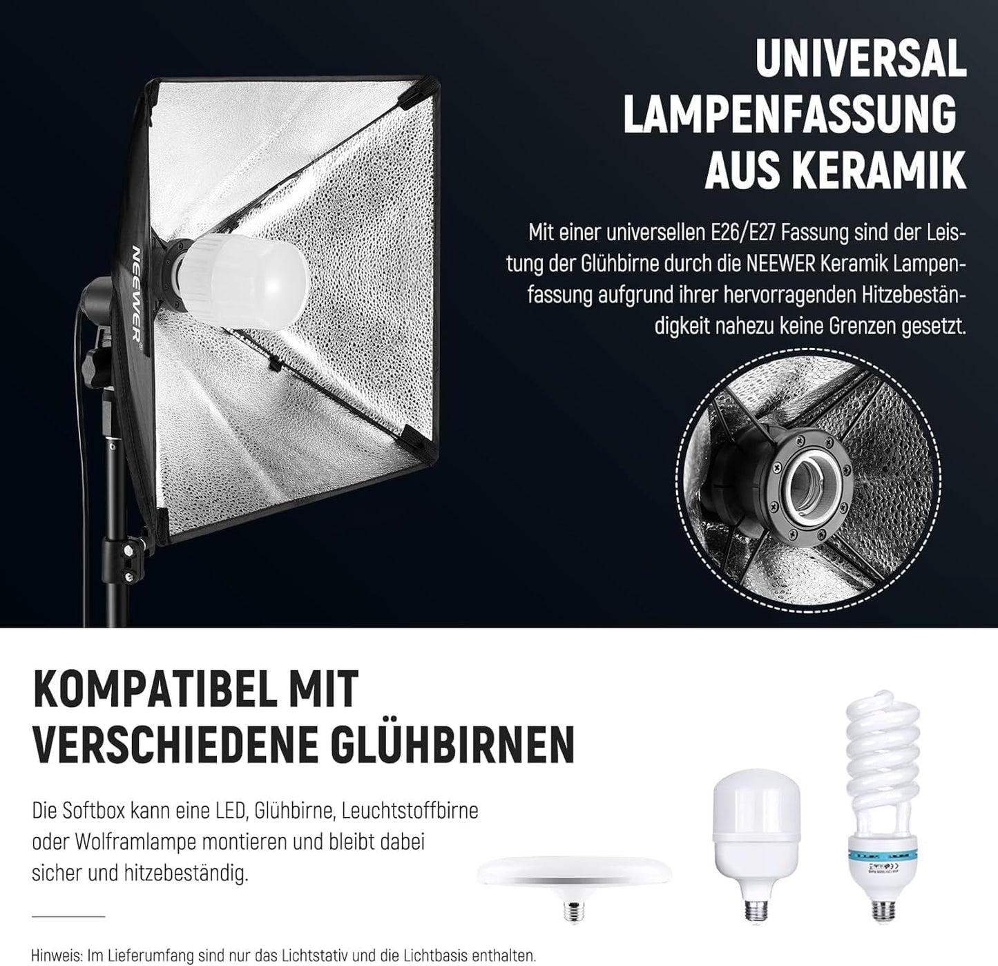 NEEWER 40x40cm Softbox Beleuchtung Set mit 35W LED Glühbirne E27 Sockel (EU Stecker) CE&UKCA Zertifiziert 5700K CRI93+, 180cm Licht Stativ für Fotografie Leuchte Videolicht Aufnahme TikTok, SF40