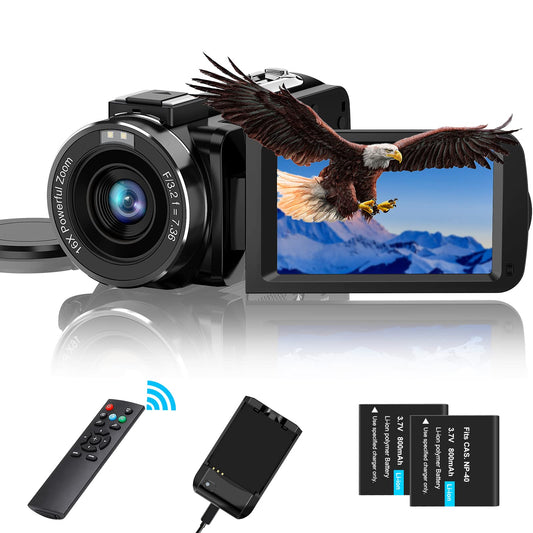 CAMKORY Videokamera Camcorder FHD 1080P 36MP IR-Nachtsicht Kmera für YouTube 3.0'' Drehbarer IPS Bildschirm 16X Digitalzoom IR Nachtsicht Digitalkamera