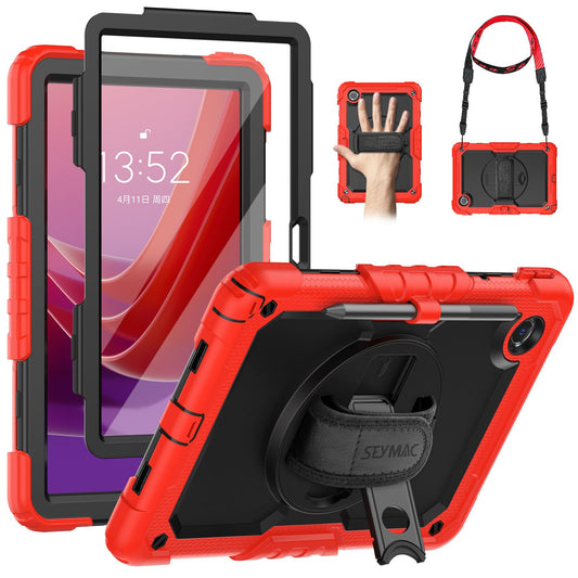SEYMAC Hülle für Lenovo Tab M11 2024, Hülle für Lenovo Tab M11 mit Displayschutzfolie, 360° Drehbarer Ständer/Handschlaufe, Schultergurt, Stifthalter, Hülle für Lenovo Tablet M11, Rot