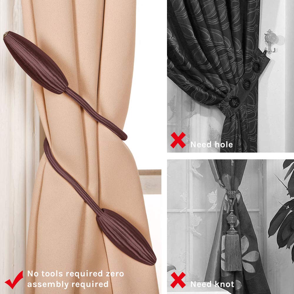 Pretty Jolly 2 Stück DIY Twist Curtain Tiebacks Creative Decorative Drape Tie Backs European Style Random Modelling Curtain Holdbacks for Home & Office Window Blackout & Sheer Drapery (Braun)