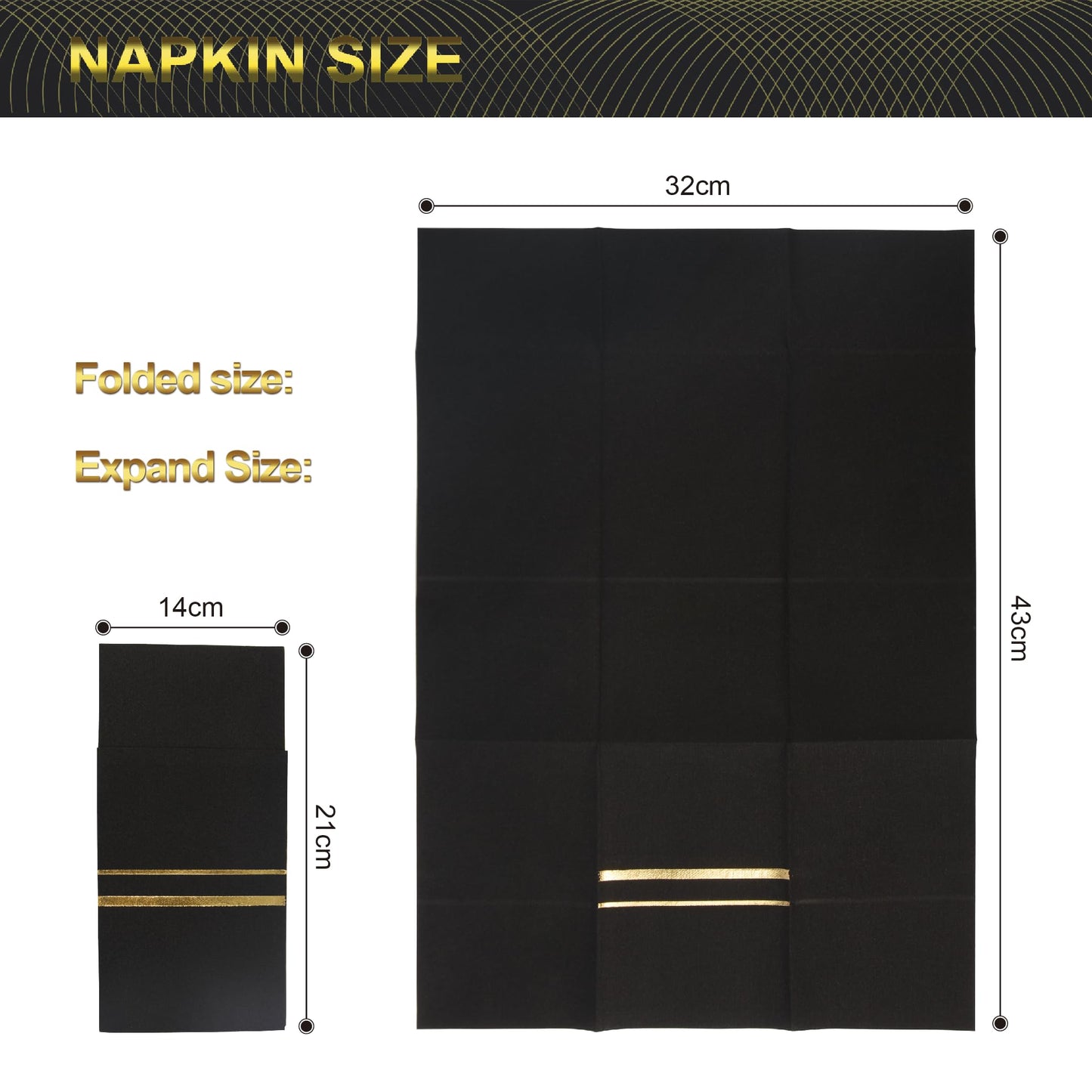 LEKOCH 50 PCS Einweg Besteckservietten Schwarz mit Gold, Air Laid Stoffähnlich Servietten Vorgefaltet Bestecktasche Für Hochzeit Premium QUALITÄT,43x30 (Schwarz mit Gold)