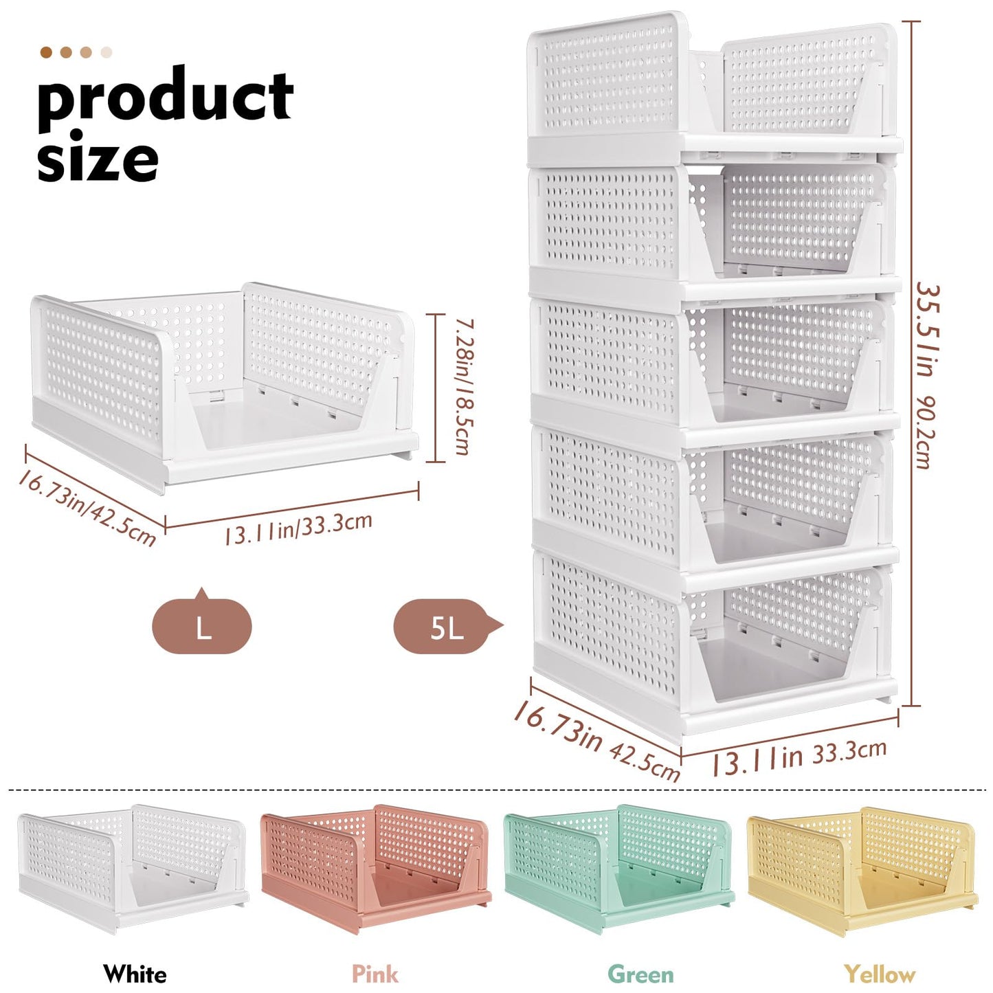 SNSLXH 5 Pack Stapelbar Schrank Kleiderschrank Organizer, Multifunktionale & Faltbare Schrank Organizer für Bad Küche Kleiderschrank Lagerung, Platzsparende Schrank Schublade aufbewahrungsbox, Weiß