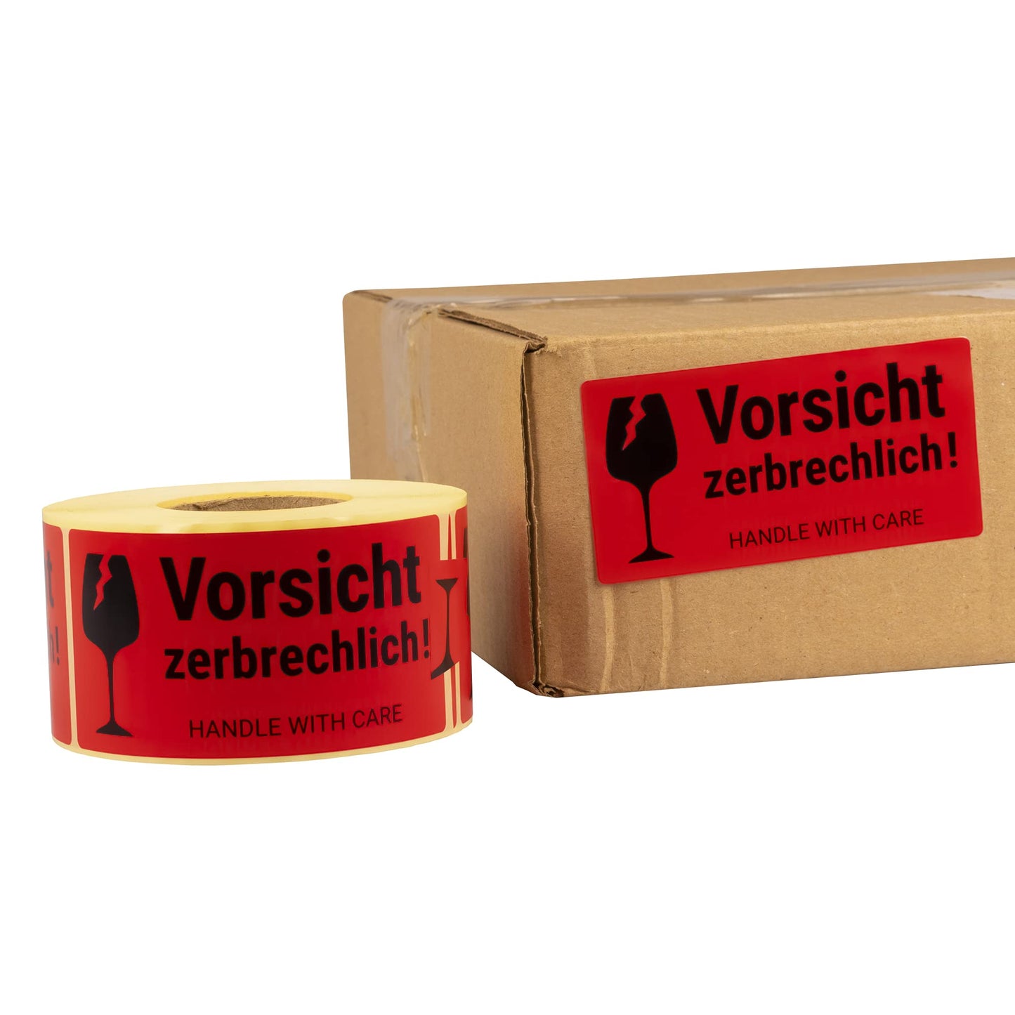 MD Labels Warnetiketten auf rolle 100x50mm – 500 – Vorsicht zerbrechlich - Handle with care – Fragile Attention Versandaufkleber – Paketaufkleber- Vorsicht Glas Aufkleber