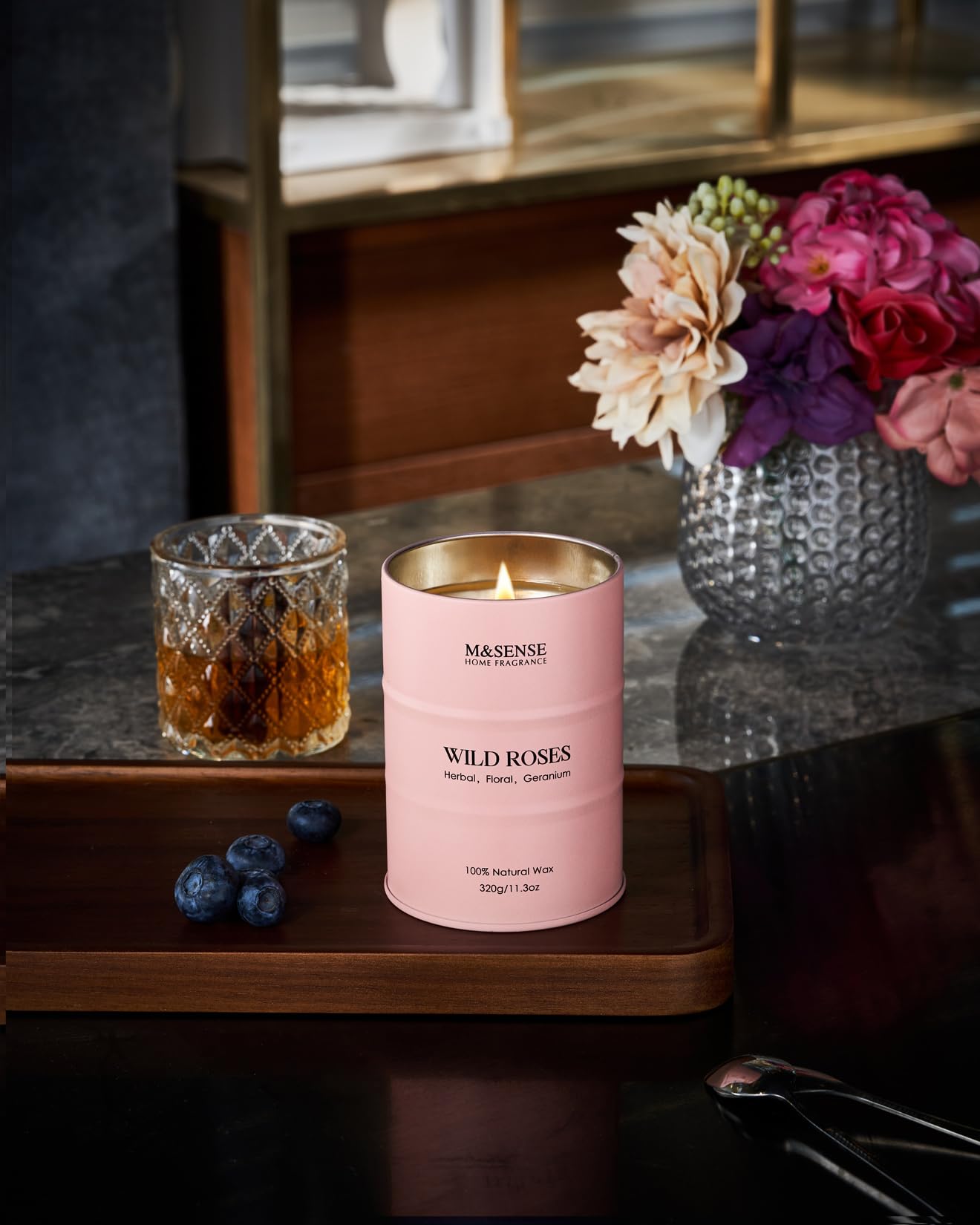 M&SENSE Wildrose natürlich duftende Kerze, 70 Stunden lang anhaltende Soja-Kerzen 320g, Stress Relief Luxus Aromatherapie Kerzen für Frauen, romantische Kerze Geschenke Valentinstag Geschenke