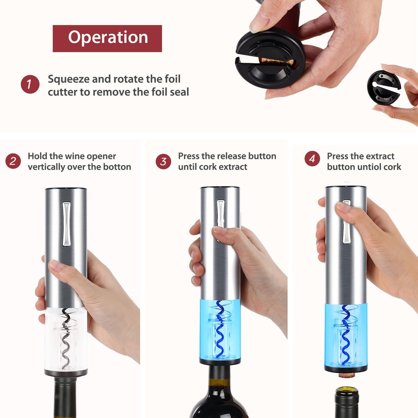 ZOYIDOUX Elektrischer weinbelüfter Set 4-in-1 Weinset mit Wiederaufladbarem Weinöffner, Wiederaufladbarem Weinbelüfter, Folienschneider und Vakuum Weinstopfen, Geschenkset für Weinliebhaber(Edelstahl)