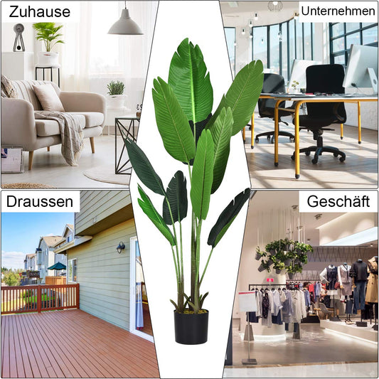 COSTWAY 160cm Kunstpflanze Tropische Palme Künstliche Monstera Schlangenpflanze, Zimmerpflanze mit stabilem Topf & 10 Blättern, Pflanze Grün für Garten Büro Zimmer Dekoration