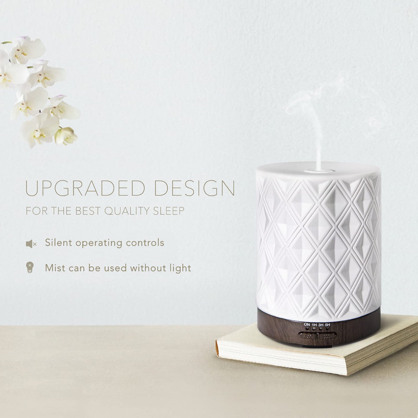 Earnest Living Ätherisches Öl Diffusor Weiß Keramik Diffusor 250ml Timer Nachtlichter und Auto Off Funktion Home Office Aromatherapie Diffusoren für ätherische Öle Geschenk