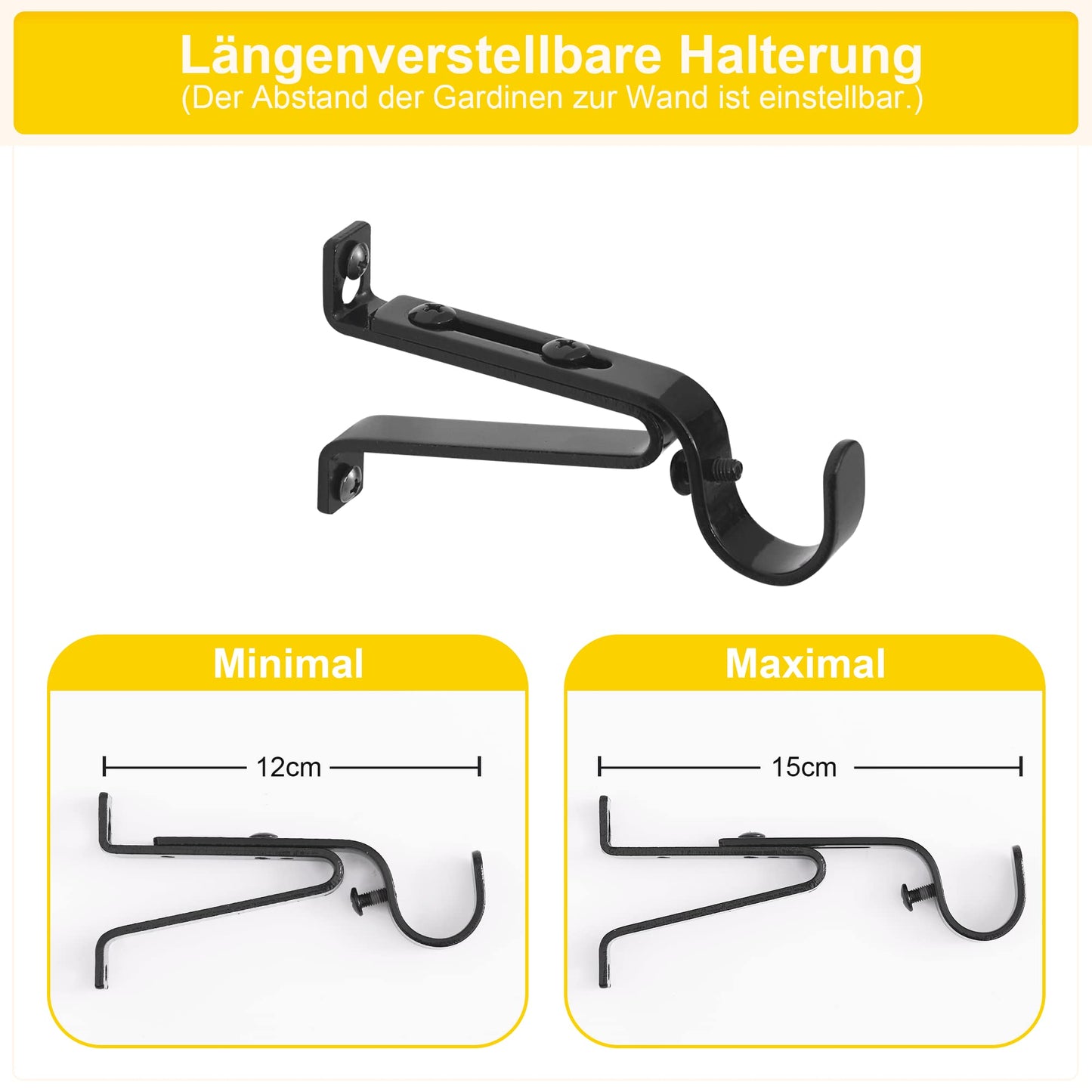 NICETOWN Gardienenstange Ausziehbar 122-218 CM Schwarze Vorhangstangen mit Runden Endstücken für Verdunkelungsvorhänge Curtain Rods, 1 Läufig, Durchmesser 25MM