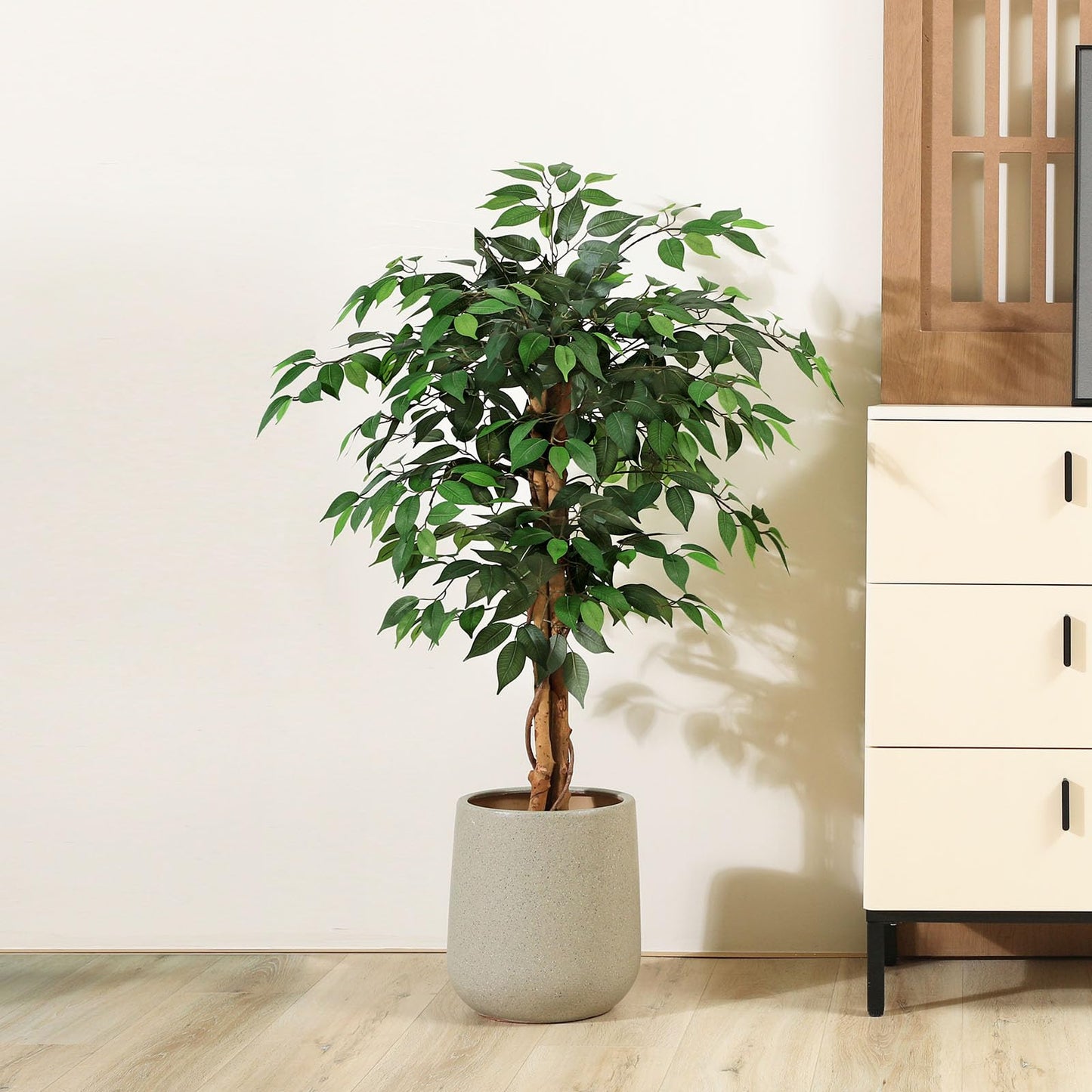 SOGUYI 120 cm Kunstpflanze Ficusbaum - Kunstpflanzen wie echt mit Stamm aus Naturholz, Große Künstliche Pflanzen für Büro, Zuhause, Innen- und Außendekoration, 1 Packung