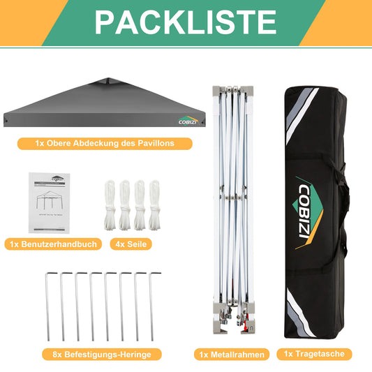 COBIZI Pavillon 3x3 Faltpavillon 3x3 wasserdicht stabil Winterfest mit | Pop-Up Klicksystem | UV-Schutz 50+ | Partyzelt Garten Zelt klappbar 3x3m mit Lüftungsöffnung inkl. Tasche & 8X Erdspieße, Grau