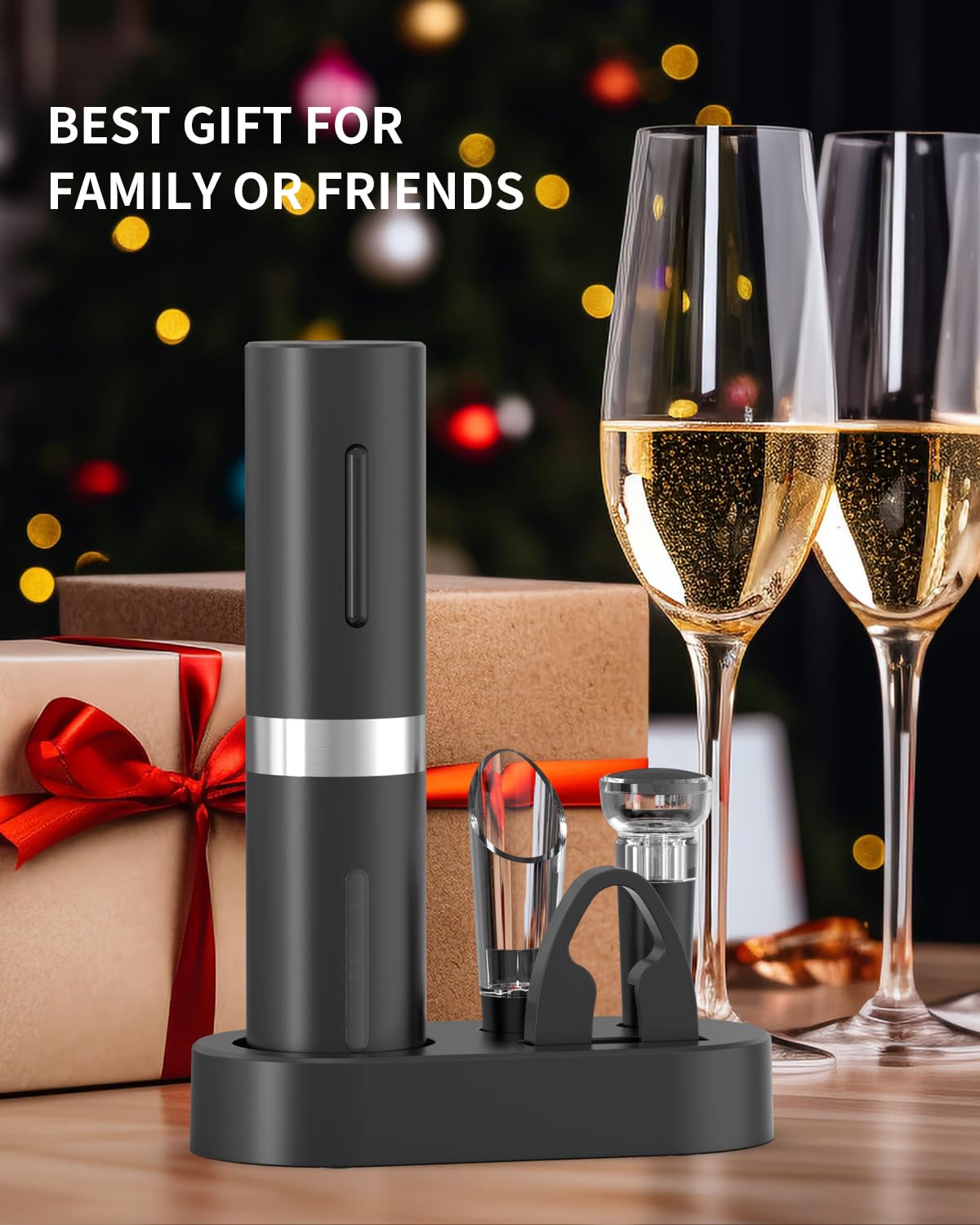 CIRCLE JOY Elektrischer Weinöffner-Set, Wiederaufladbares 5-in-1 Weinöffner-Geschenkset mit Ladestation, Folienschneider, Weinausgießer und Vakuum-Weinstopfen
