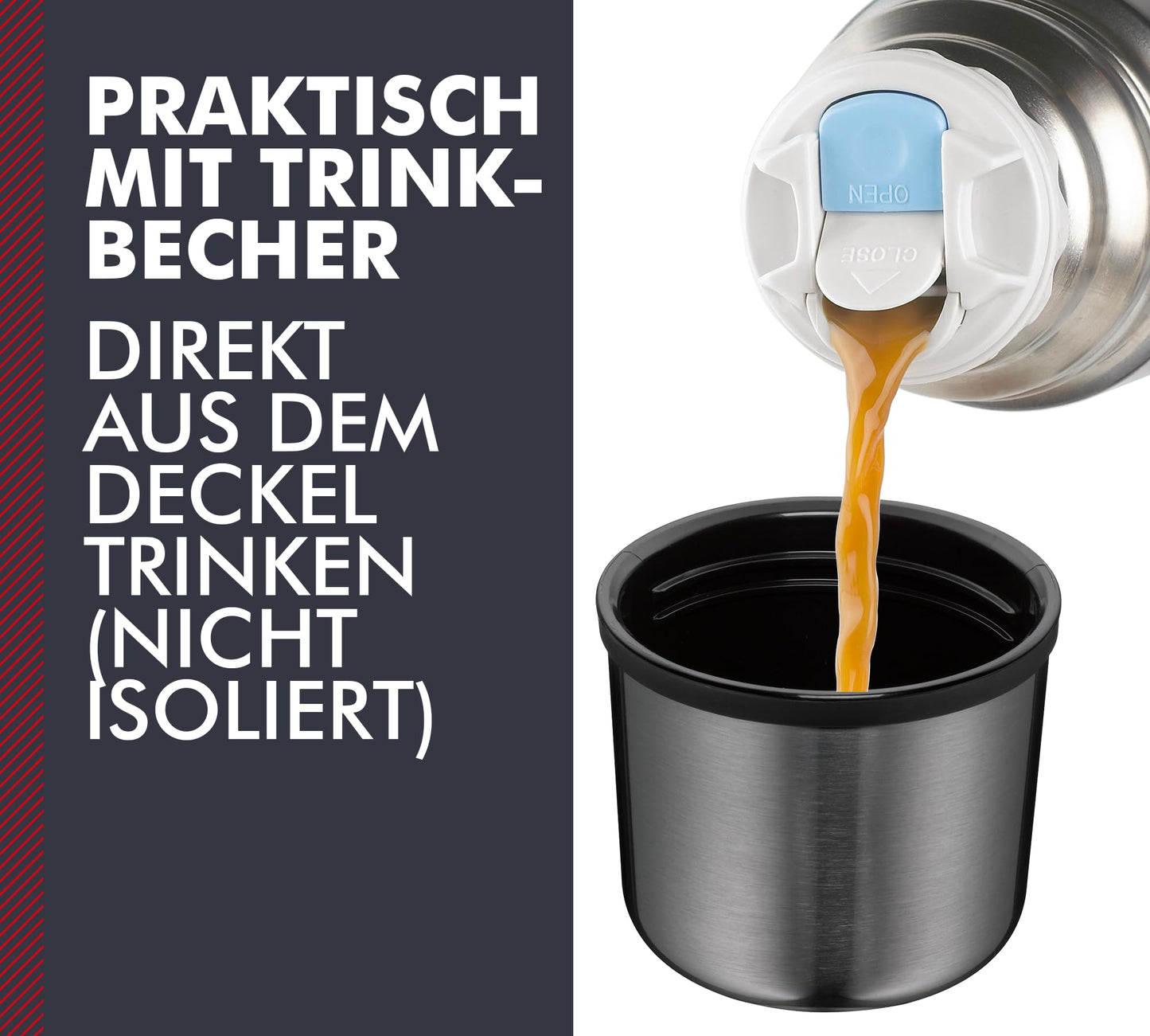 THERMOS LIGHT & COMPACT BEVERAGE BOTTLE 1l, stone grey, Thermosflasche Edelstahl, Isolierflasche grau mit Trinkbecher, 24 h heiß / 24 h kalt, spülmaschinenfest, absolut dicht, BPA-frei