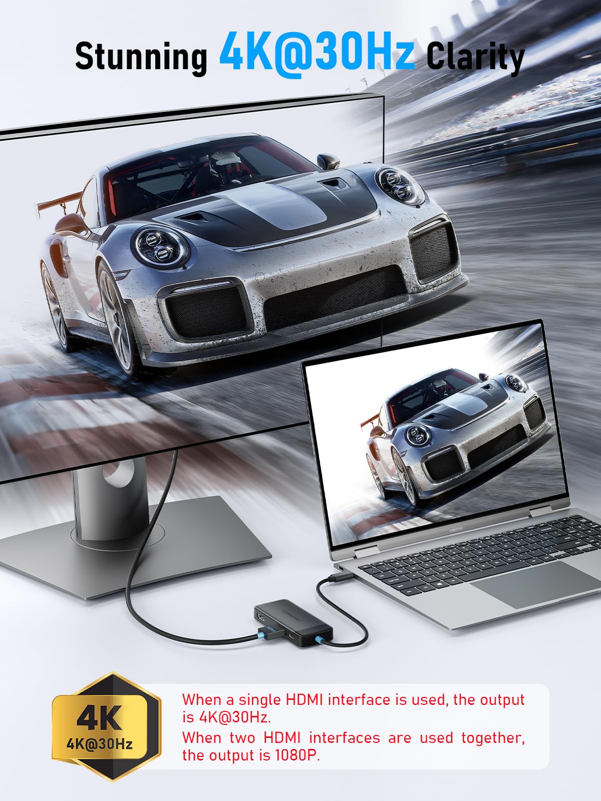 Docking Station USB C Hub Dual HDMI, 2024 Upgrade Lemorele USB C Dock 2*HDMI Adapter 4K, 3 USB 3.0/2.0, PD 100W für Windows, MacBook, Dell, HP, Surface