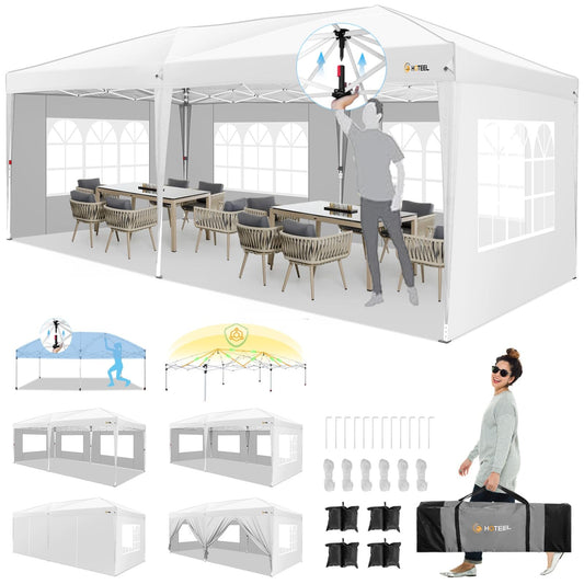 HOTEEL Pavillon 3x6 mit Seitenwnden, Faltpavillon 3x6 Wasserdicht Stabil Winterfest mit 4 Sandsäcke, Einfach Einzurichten Partyzelt für Outdoor-Party, Garten, Hochzeit, Event, Weiß
