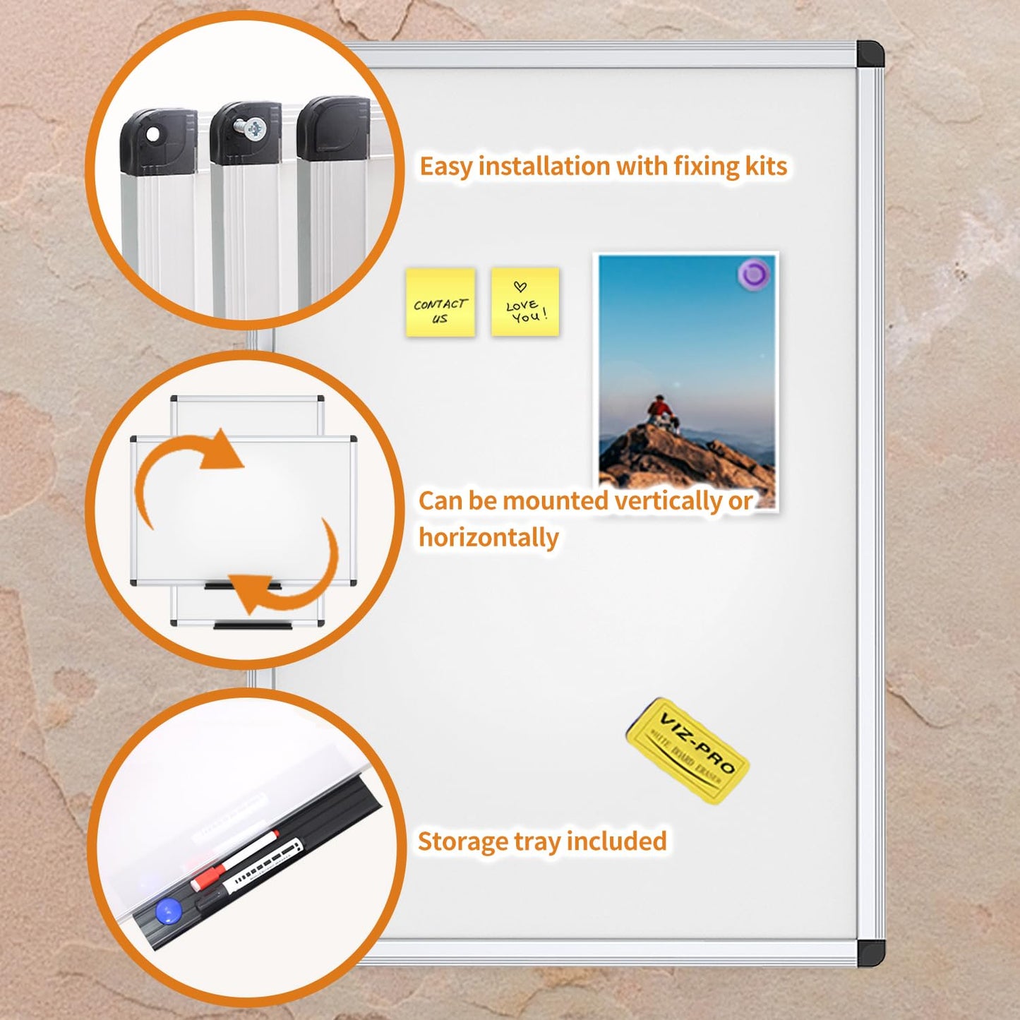 VIZ-PRO Magnetisches Whiteboard 120 x 90 cm Trocken abwischbare Tafel für Zuhause Küche Büro Wandtafeln