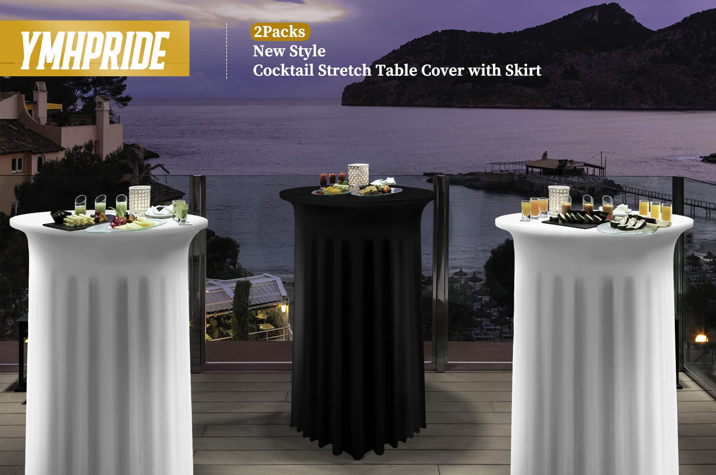 2er-Set Stretch Stehtisch Husse für Bistrotisch Weiße Ø 80-85 cm Wasserdicht und Schmutzabweisend Spandex Stretch Tischdecke mit Rock Für Hochzeit Geburtstagsfeier Bankett und Bistrotische(80×110cm)