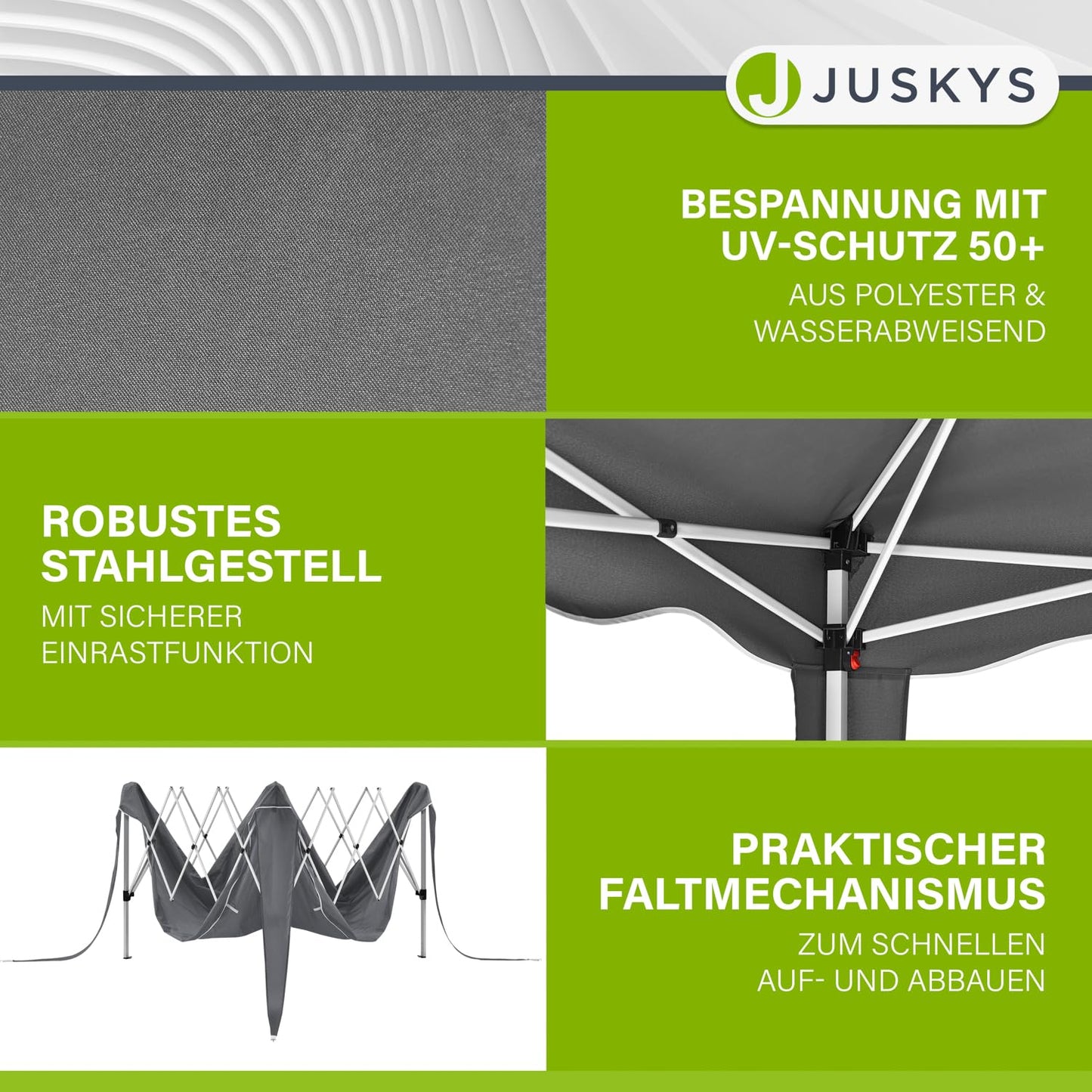 Juskys Faltpavillon Vivara 3x3 m - Pop-up Pavillon höhenverstellbar, UV50+ & wasserabweisend - Gartenzelt mit Tasche - Partyzelt für Garten - Grau