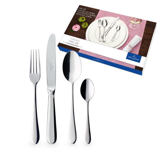 Villeroy & Boch – Oscar Tafelbesteck 24 teilig 6 Personen, Spülmaschinenfest, Rostfrei, Besteck Set, Essbesteck, Messer Gabel Löffel Set, Cutlery Set, Besteckset Edelstahl, Edelstahl