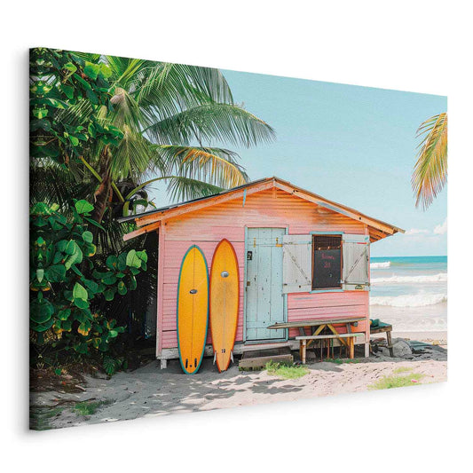 murando - Wandbilder Summer Vibes 60x40 cm 1 tlg Wand Deko Leinwand Bilder Groß Wanddeko Wohnzimmer Schlafzimmer Kunstdrucke Feiertage Sommerlandschaft Sommer Strandhütten Palmen c-H-10033-b-a