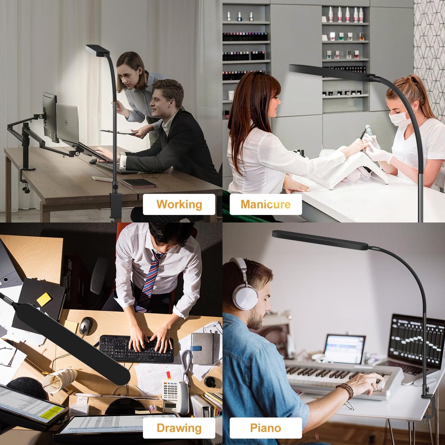 SKYLEO Schreibtischlampe LED – 85cm Schreibtisch Lampe – Flexibler Schwanenhals – 5 Farbmodi x 11 Helligkeitsstufen – 1300LM – Timmer und Speicherfunktion – 12W Desk Lamp – Schwarz