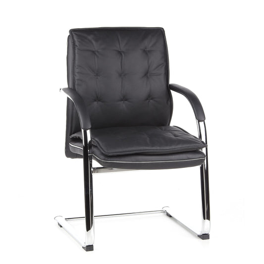 hjh OFFICE 600921 Freischwinger Villa V Leder Schwarz Besucherstuhl Konferenzstuhl mit Armlehnen, gepolstert