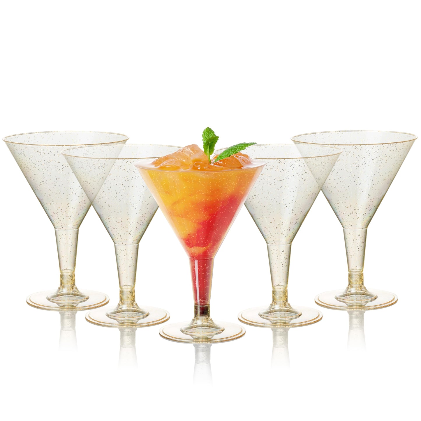 MATANA 48 Plastik Cocktailgläser mit Goldglitter, Martini Gläser Kunststoff, 210ml - Mehrweg Plastikbecher - Margarita Gläser, Cocktail Becher für Partys, Geburtstagen, Hochzeiten