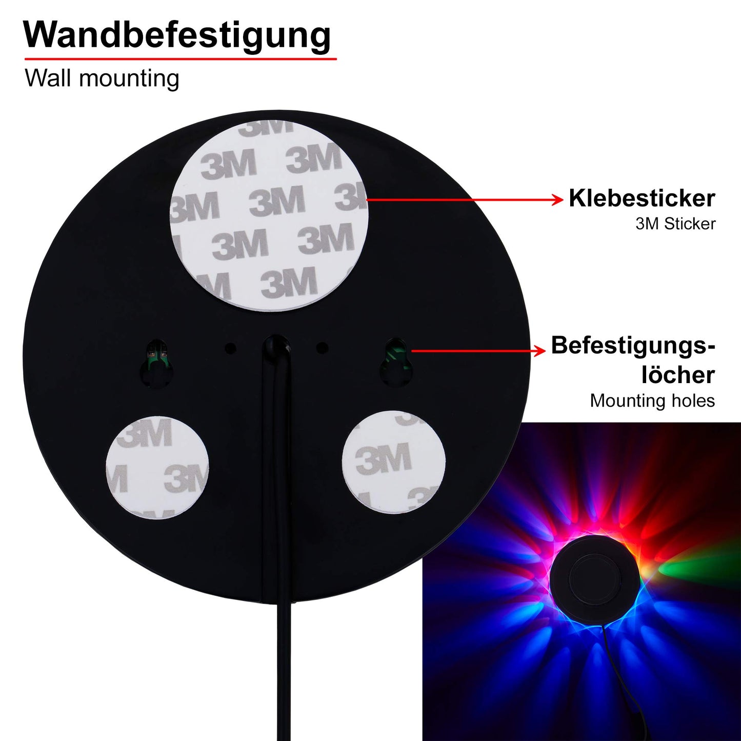 BRILONER - LED Partylicht mit Musiksensor, buntes RGB Licht, max. 3W, USB-Anschluss, Discolicht, Party Gadgets,Lichtrad, LED Licht, Partybeleuchtung, Deko Geburtstag, 12,5x3,8 cm, Schwarz