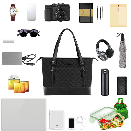 KROSER Laptop Damen Handtasche Schwarz Elegant Laptop Tasche 15,6 Zoll Große Leichte Tote Bag für Business/Schule/Reisen-MEHRWEG