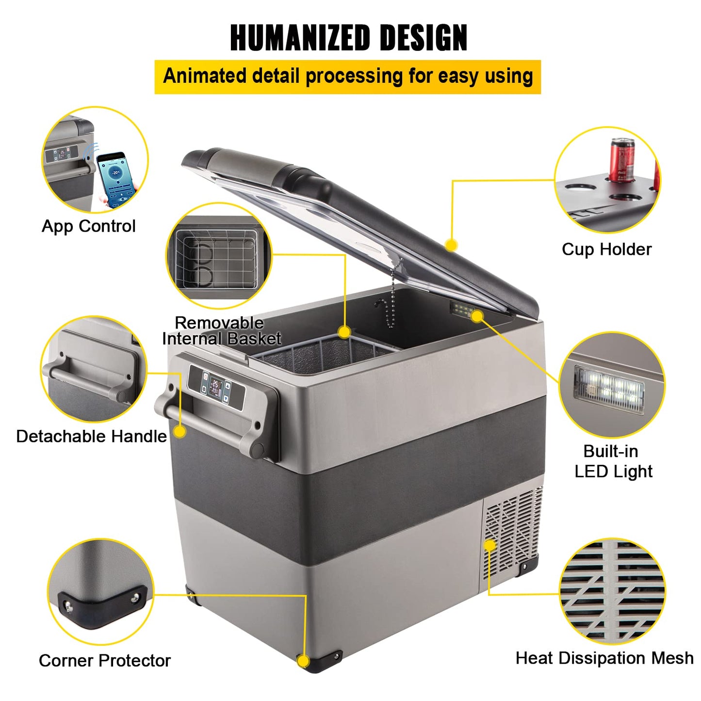 VEVOR Tragbare Kühlbox 55L Auto Kühlschrank 220VMini-Kühlschrank elektrische Gefrierbox klein Gefrierschrank für Auto camping, Lkw, Boot