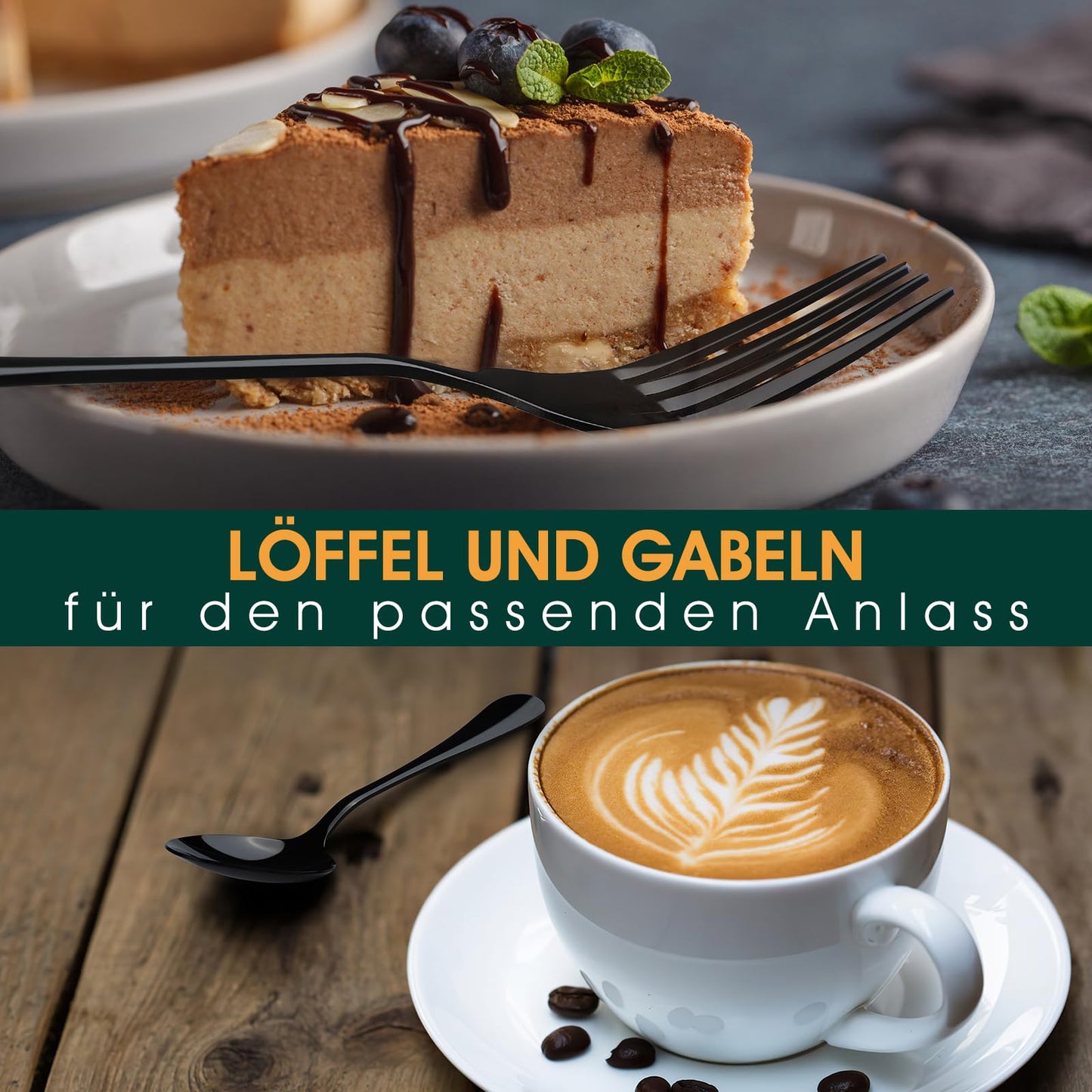 TAN REN Besteck Set Schwarz 6 Personen, 36-Teiliges Edelstahl Besteckset Schwarz mit Steakmesser, Elegantes Essbesteck mit Messer Gabel Löffel, Tafelbesteck für Küche/Restaurant