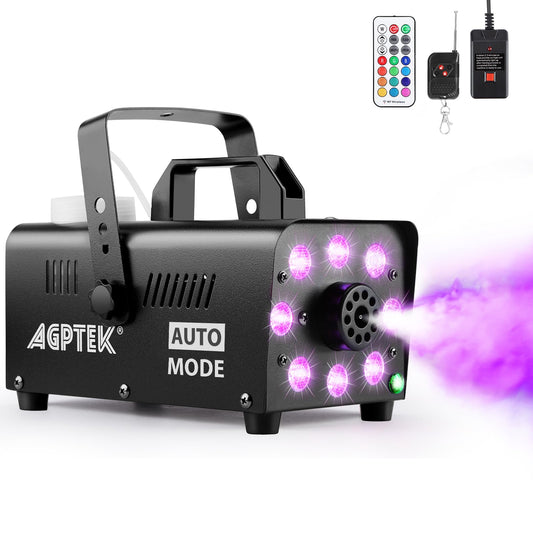 Nebelmaschine, AGPtEK Rauchmaschine mit 13 farbigen LED Lichtern und RGB Effekt, 500W und 2000CFM mit 2 kabelgebundenen und Funkfernbedienungen, perfekt für Hochzeiten, Halloween und Bühnenshows