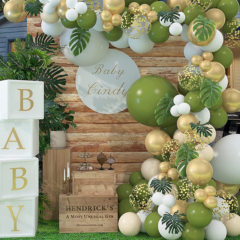 Ballon Girlande Grün,152 Stück Luftballon Girlande Grün mit Avocado Grüne Ballons Olive Grün Gold Ballons,Sage Green Ballon Set für Baby Shower Babyparty Geburtstag Party Hochzeit Deko
