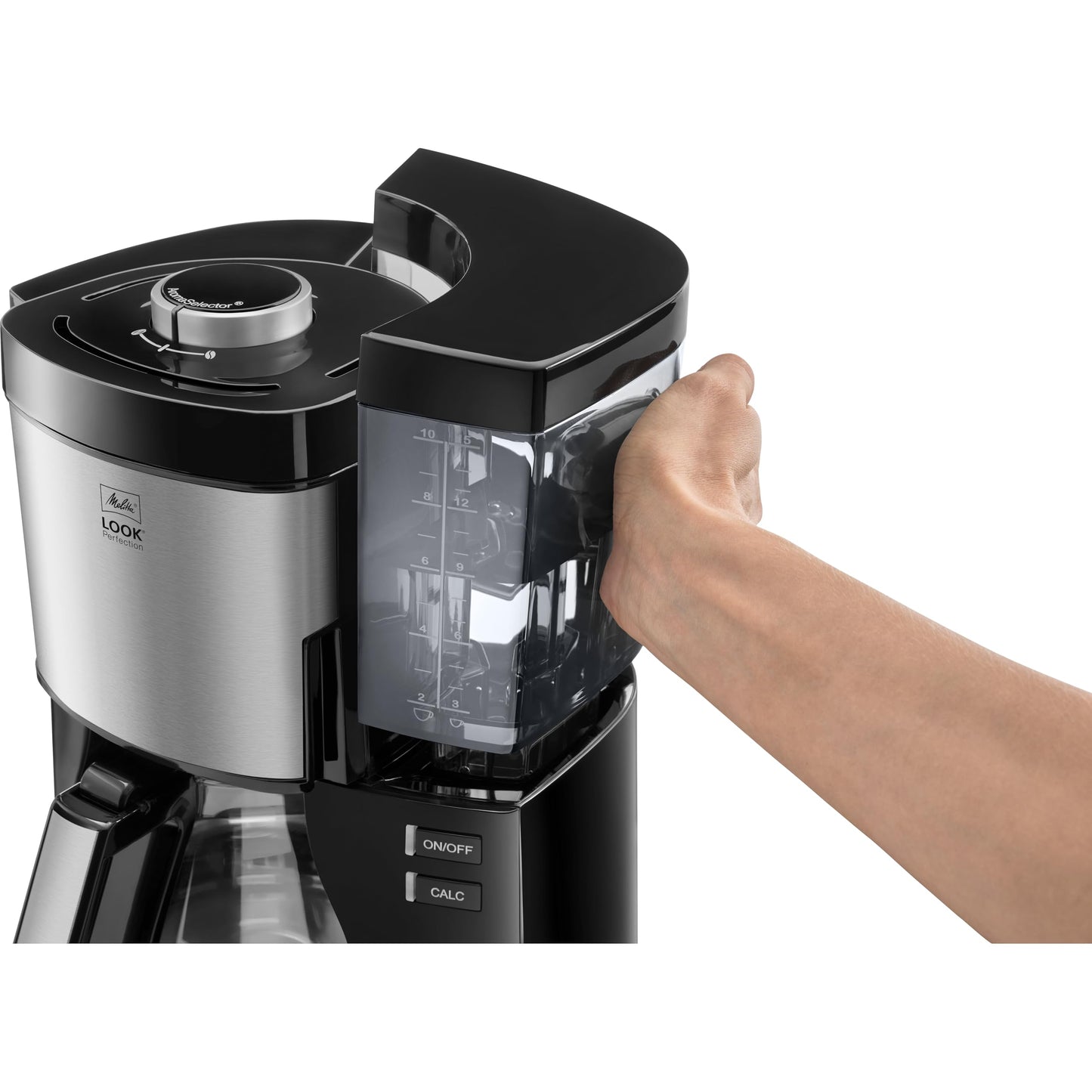Melitta Look Perfection – Kaffeemaschine mit abnehmbarem Wassertank, Filterkaffeemaschine mit Glaskanne und Tropfstopp, für bis zu 10 Tassen Kaffee, schwarz