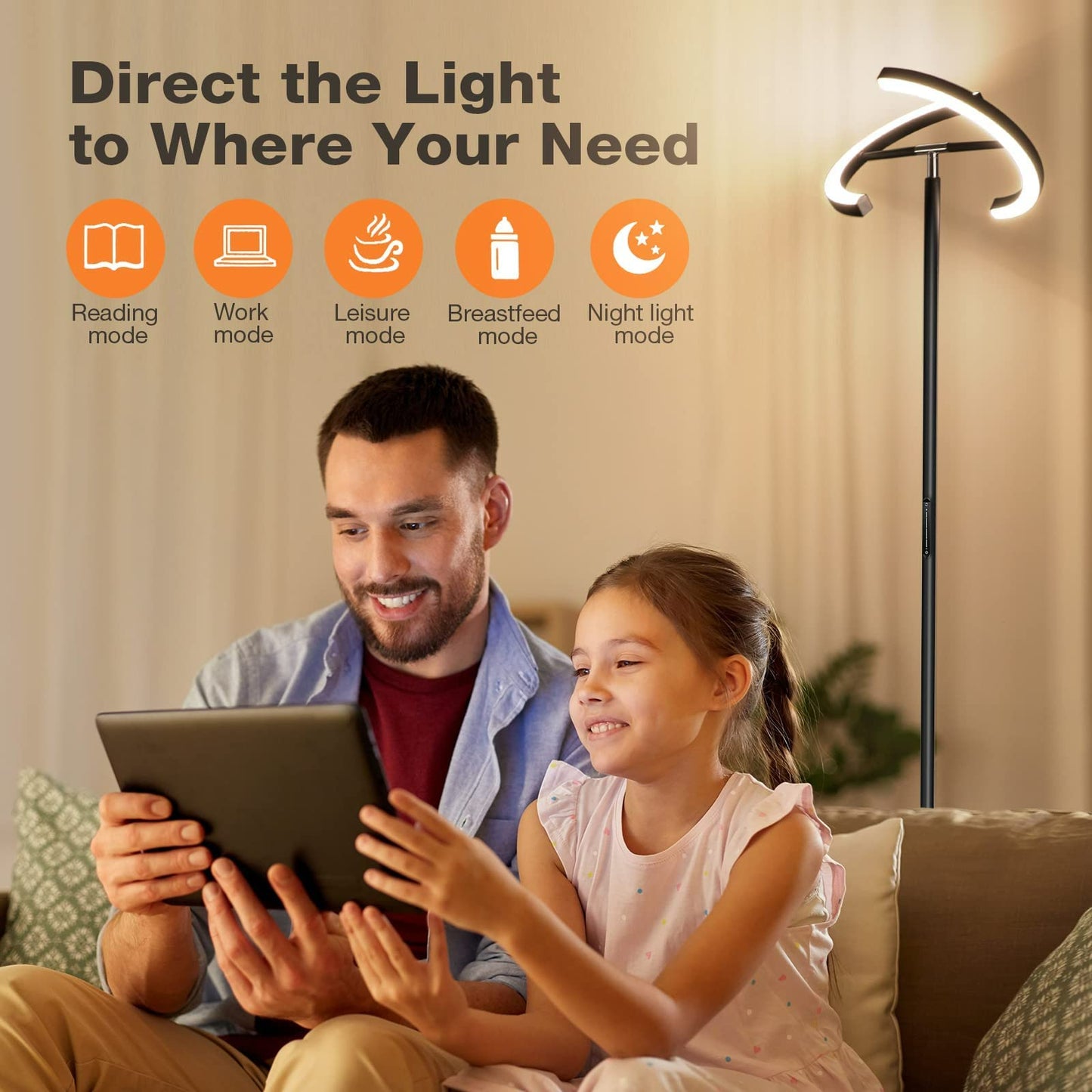 SIBRILLE Stehlampe LED Dimmbar, Schwarz Stehlampen Stehleuchte 20W Modern Deckenfluter mit Fernbedienung 1300LM Warmweiß Kaltweiß Leselampe, Touch Stehleuchte für Büro Wohnzimmer Schlafzimmer Hotel