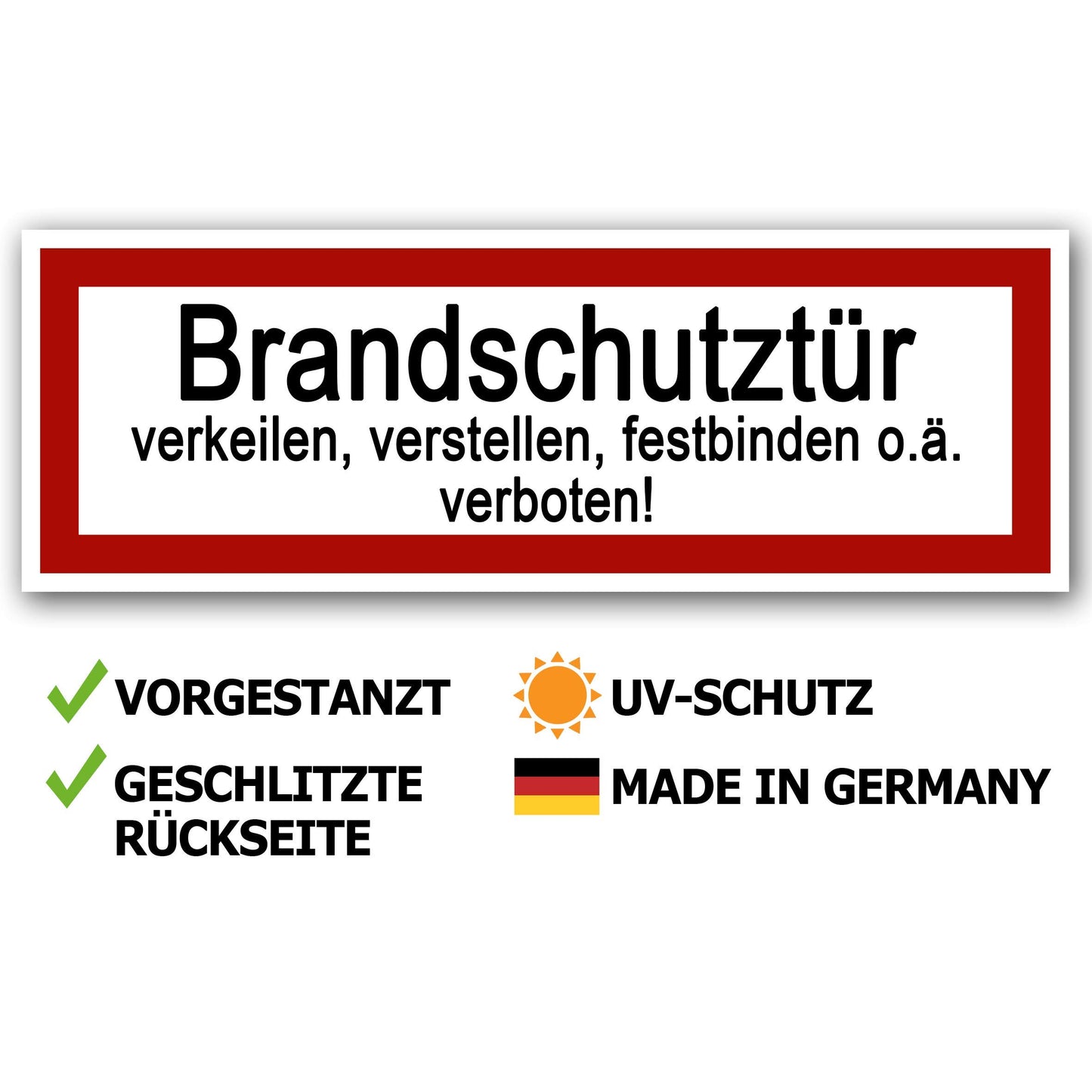 10 Stück Brandschutztür Aufkleber 21x7,2cm Sticker Brandschutztür verkeilen, verstellen, festbinden oder ähnliches verboten Warnhinweis mit UV Schutz für Außen-und Innenbereich