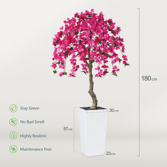 Kazeila Kunstpflanze Bougainvillea mit Großem Weißen Topf,180cm Künstliche Pflanzen Groß, UV-beständige Plastikpflanzen für Innen- und Außendekoration(1Pack)