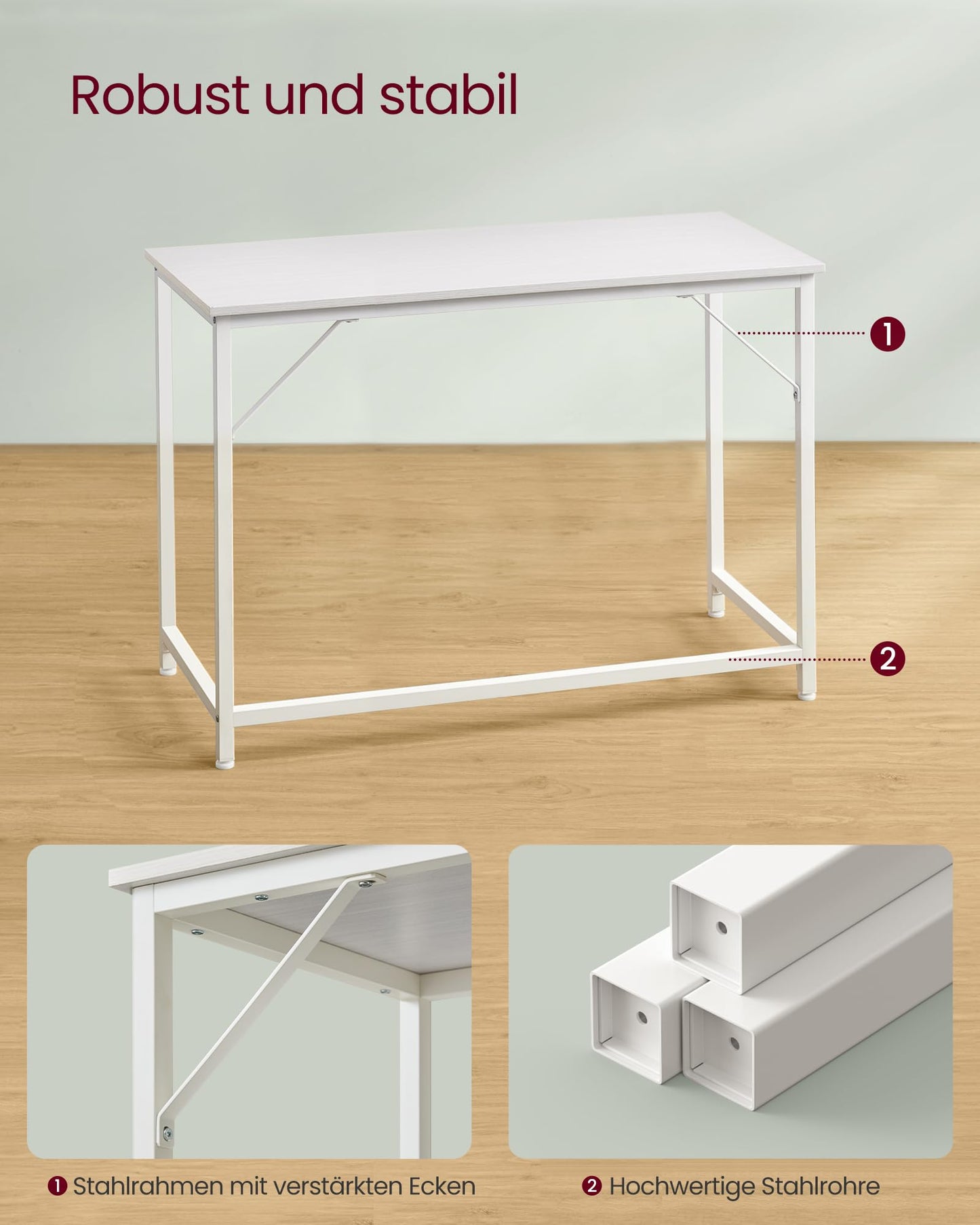 VASAGLE Schreibtisch, Kleiner Computertisch, Bürotisch, für Arbeitszimmer, Schlafzimmer, 60 x 120 x 76 cm, moderner Stil, Metallgestell, ahornweiß LWD039W01