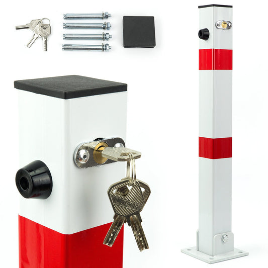 Parkpfosten klappbar – Parkplatzsperre 60x60x600 mm – Absperrpfosten Parkwatch Parkplatzbügel, Absperrung für Stellplatz, Stahl, weiß/rot, klappbarer Pfosten für private Parkplätze (SN1803-1 Stück)