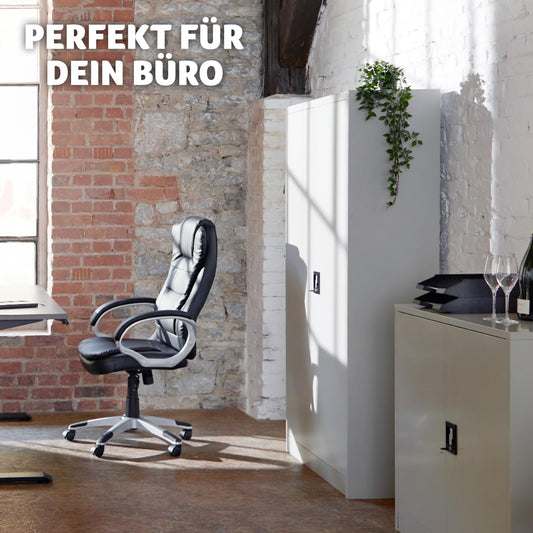tectake® Aktenschrank, Büroschrank abschließbar, Mehrzweckschrank aus Stahl, Allzweckschrank, mit 2 Türen, Ink. 5 höhenverstellbare Einlegeböden, Aktenschrank abschließbar, 180x90x40 cm - grau