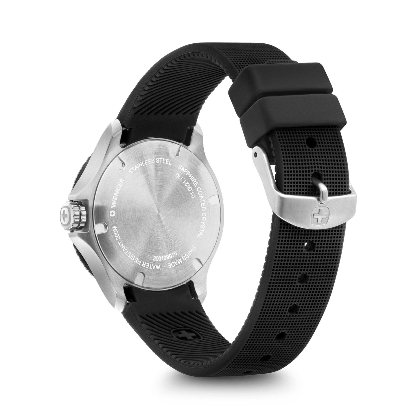 WENGER Unisex Armbanduhr Seaforce Small Ø 35 mm, Swiss Made, Analog Quarz, Wasserdicht, Silikon-Armband, Schwarz, 01.0621.110