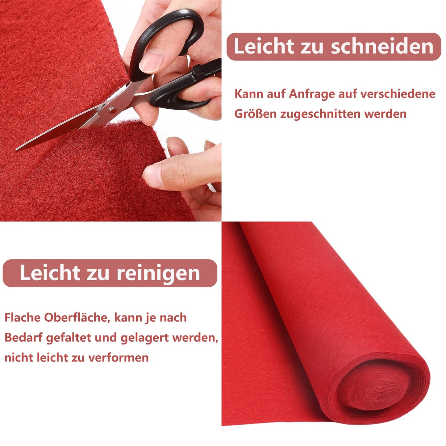uyoyous Roter VIP-Teppich Hochzeitsteppich 10M Eventteppich Messeteppich 2mm Dicke Empfangsteppich Rot Party Hochzeits Lang Teppich Flur Gangläufer 10 x 1 M (L x B)
