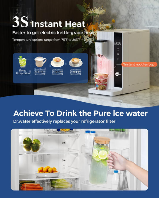 WaterFirst® Dr.Water Arbeitsplatten-Umkehrosmoseanlage, 3S Instant Heat Portable RO Wasserfilter, NSF/ANSI 58 zertifiziert, 5 Stufen Filtration, keine Installation, 4:1 rein zum Ablassen