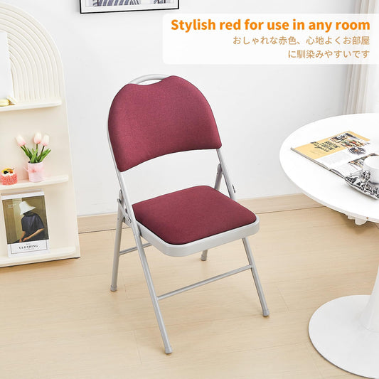 BOOSDEN Klappstuhl 2er Set Rot – Gepolstert mit erhöhter Rückenlehne, Stapelbar