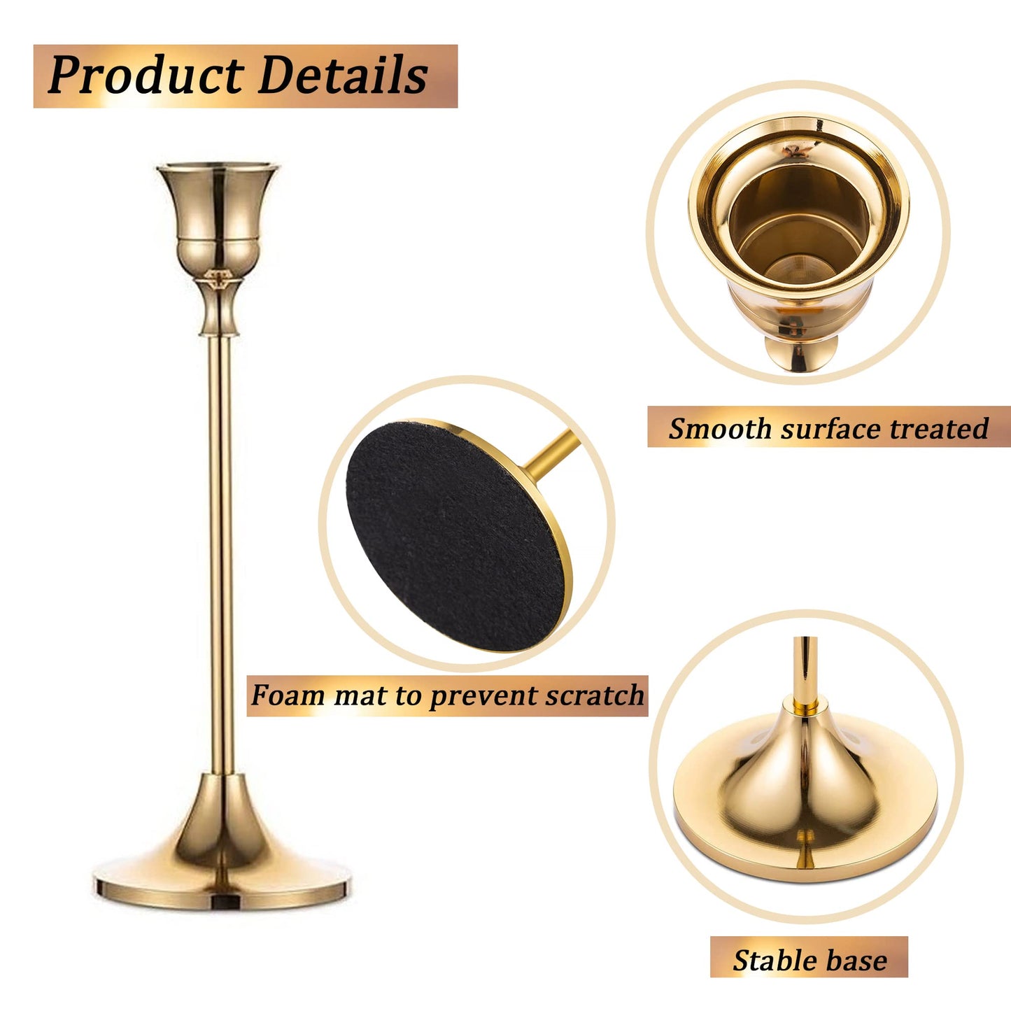 Romadedi kerzenständer Metall Gold 15er Set - Dekorativer Vintage Kerzenhalter in Unterschiedlicher Größe Kerzen Ständer für Stabkerze Spitzkerzen Hochzeit Party Weihnachten Tischdeko 15/19/24cm