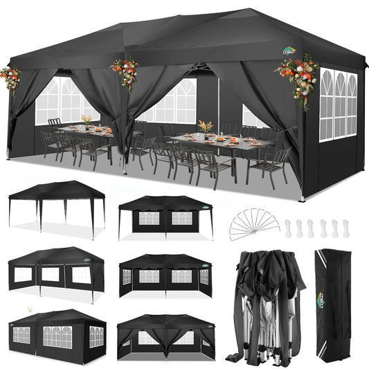 COBIZI Faltpavillon 3x6 Pavillon wasserdicht Winterfest, Pop Up Pavillon Klappbar 3x6 Zelt mit 6 Seitenwnden|3 Höhenverstellbar|UV-Schutz|Gardenpavillon Partyzelt 3x6 für Markt, Freien Event, Schwarz
