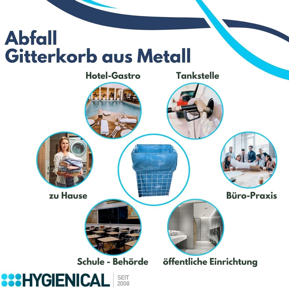 Hygienical Betriebsbedarf Gitterkorb für Müllbeutel, Metallgitterkorb, Wäschekorb, Gitterkorb Metall, ca. L: 40 x B: 25 x H: 62cm, weiß, 1 Stück